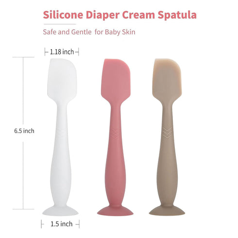 3 Pack Baby Diaper Cream Spatula Applicator, Soft Silicone Butt paste Spatula Diaper Cream Brush with Suction Cup Base (White, Red, Gray)...