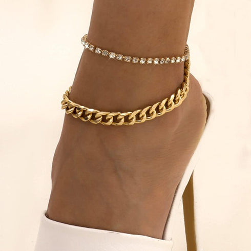 MIFYNN Tennis Anklets for Women, Layered Cuban Link Chain Gold Silver Anklets Shiny Rhinestone Anklet Bracelets Adjustable Fashion Jewelry...