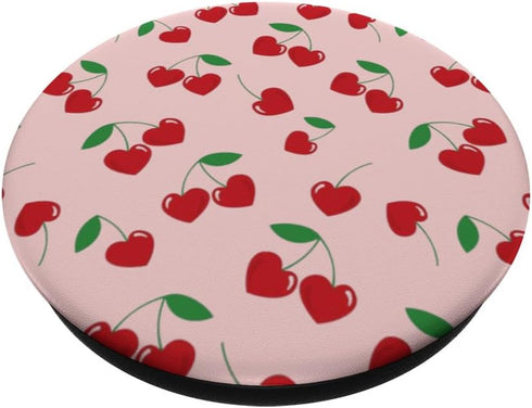 Funny And Cute Pink Smiling Cherry Hearts Pattern For Girls PopSockets Standard PopGrip...