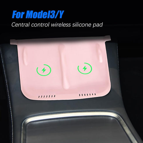 Center Console Wireless Charger Anti-Slip Silicone Mat, Waterproof Phone Pad for Wireless Charging, Car Interior Accessories Universal for Model 3...