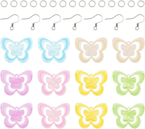 Butterfly Earring Making Kit 12Pcs Butterfly Acrylic Pendants with 20Pcs 304 Stainless Steel Earring Hooks 20Pcs 304 Stainless Steel Jump Rings fo...