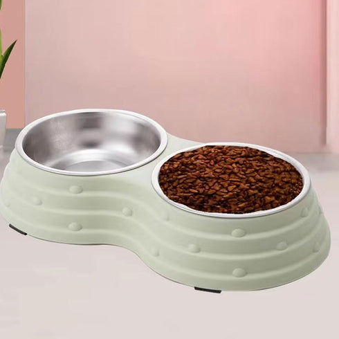 Angeer Dog Bowl Pet Bowl Anti Overturning and Anti Slip Double Bowl Dog Bowl Dog Plate Cat Bowl Stainless Steel Easy to Clean Drinking Water Bowl ...