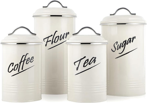 Hillbond Canister Sets Ivory Food Storage Canisters Containers: Carbon Steel with Powder Coated Decorative Storage Jars Set of 4 (Ivory)...