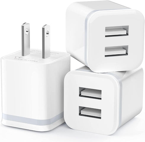 USB Wall Charger, LUOATIP 3-Pack 2.1A/5V Dual Port USB Cube Power Adapter Charger Plug Block Charging Box Brick for iPhone 13 12 11 Pro Max SE XS ...