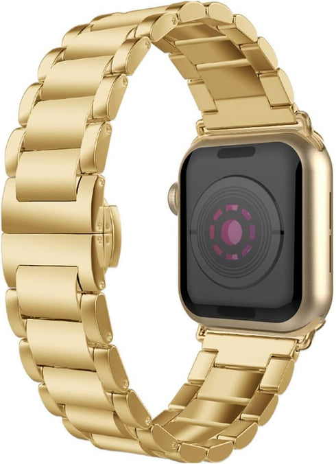 Compatible with iWatch Band 42mm/44mm, Solid Stainless Steel Metal Wristband Strap with Butterfly Folding Clasp Replacement for iWatch Series 7/6/...