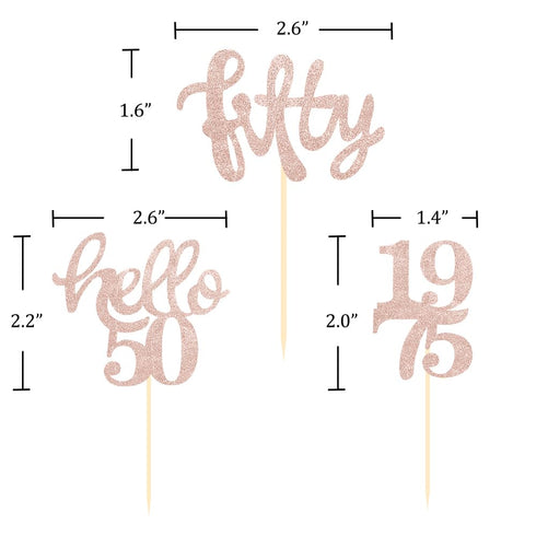 24 Pcs Rose Gold Glitter 50th Birthday Cupcake Toppers for 50th Birthday Celebrating Party Decorations...
