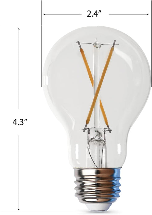 Feit Electric LED Clear A19 Medium Base Light Bulb - 60W Equivalent - 15 Year Life - 810 Lumen - 3000K Bright White - Dimmable | 4-Pack...