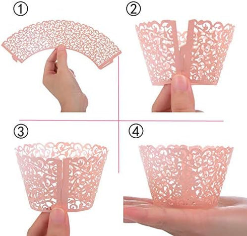 YOZATIA Vine Cupcake Wrappers, 60PCS Lace Cupcake Liners for Regular Sized Cupcake (Pink)...