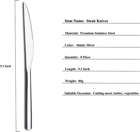 HOMQUEN Steak Knives, 8 Piece Premium Stainless Steel Steak Knife Set, Meat Knife Sets, German Steak Knives Serrated, Tomato Knife, For Home, Kitc...