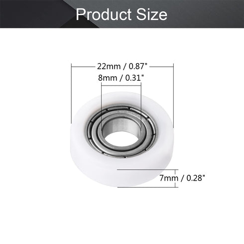 MroMax Roller Idler Bearing Pulley-8 x 22 x 7mm Sliding Conveyor Nylon Wheel with 688ZZ Bearing for Furniture, Hardware Accessories and Mobile Doo...
