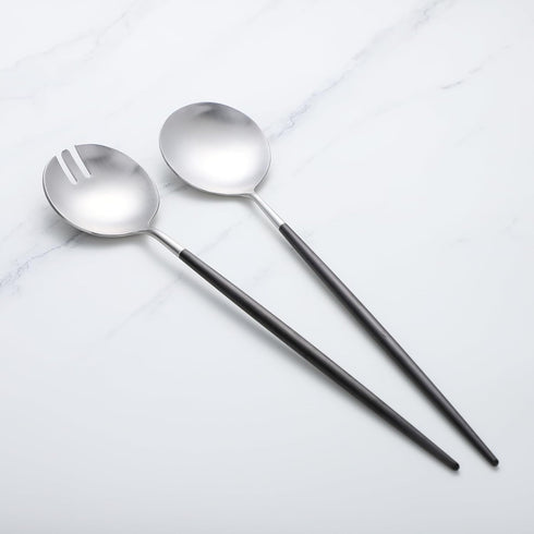 Salad Servers,Spoon and Fork Set 11.41 inch,18/10 Stainless Steel Salad Serving Titanium Plating (black silver)...