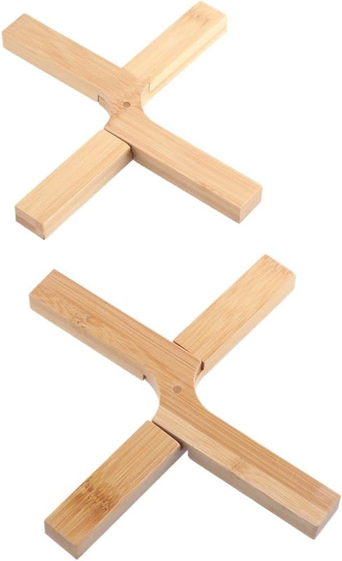 2PCS Trivet for Hot Pots and Pans Cooling Rack Non-Slip Pan Stand Cross Holder Bamboo Placemat Table Plate Foldable Pad Bowl Holder...