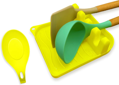 2 Pack Multiple Utensil Spoon Rest with Drip Pad Non-Slip Heat Resistant Kitchen and Grill Spoon Holder for Spatula, Ladle, Tongs, Kitchen Gadgets...