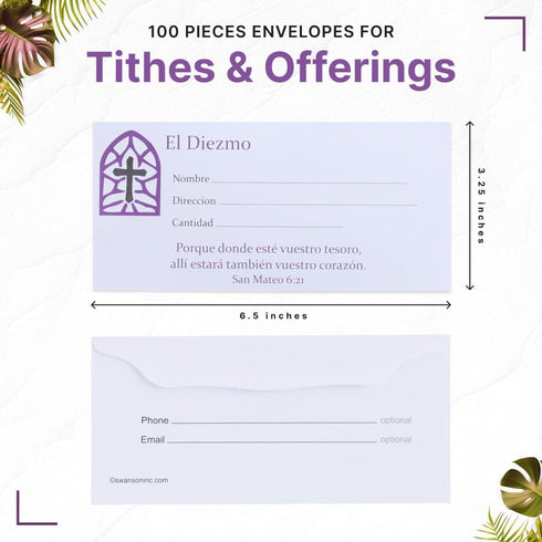 SPANISH ENVELOPE FOR TITHE AND OFFERING 100 COUNT (El Diezmo) CHURCH OFFERING ENVELOPE FOR TITHING...