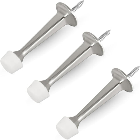 HOMOTEK 3 Pack Heavy Duty Solid Rigid Door Stop with Soft Rubber Tip, Zinc Die Cast Door Stopper Protect Wall & Door, Satin Nickel...