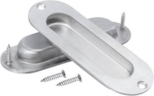 Mesee 2 Packs Flush Sliding Door Handles with Fixing Screws, Stainless Steel Recessed Oval Drawer Pull Handle Concealed Finger Pulls for Wardrobes...