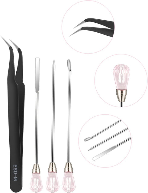 11 Pcs Resin Spoon Tools Kit-Metal Stir Sticks Resin Spoons Poke Needle with Anti-Static Stainless Steel Precision Tweezers Set for Resin Crafts,J...