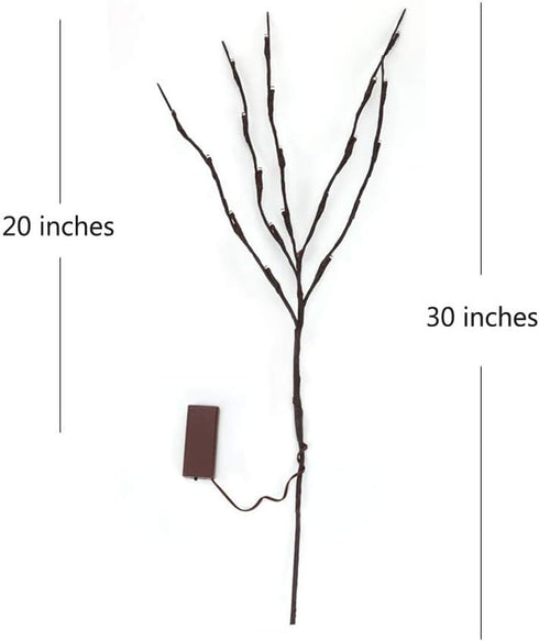 DK177 2 Pack Led Branch Light Battery Operated Lighted Branch Vase Filler Willow Tree Artificial Little Twig Power Brown 30 Inch 20 LED for Home R...