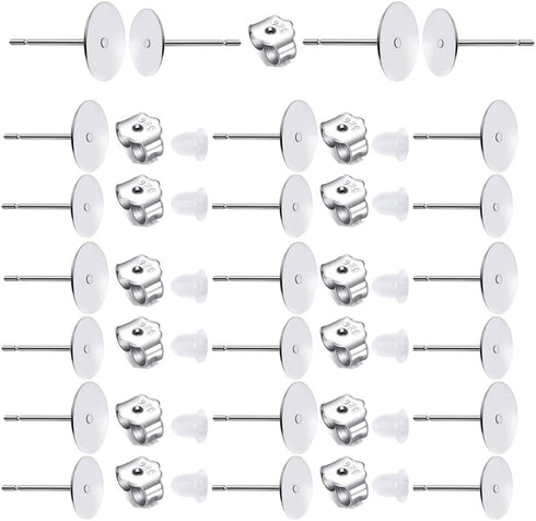 160 PCS 925 Sterling Silver Plated Earrings Posts Flat Pad Hypoallergenic Flat Pad Earring Studs with 925 Sterling Silver Earring Backs and Rubber...