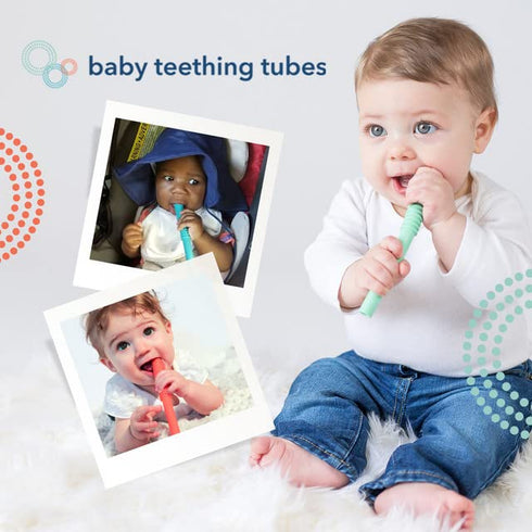 Baby Teething Tubes - Made in The USA Baby Teething Toys - Soft & Durable Infant Toys and Toddler Silicone Teether - 7 Inches, Pink - Baby Must Ha...