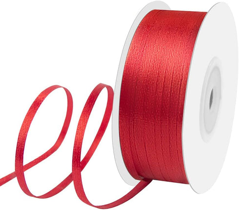 1/8" Width x 100 Yards Satin Ribbon, Small Red Ribbon Perfect for DIY Craft, Bows, Gift Wrapping, Flower Bouquet, Valentine's Day, Christmas and P...