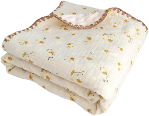 Baby Soft Muslin Thick Blanket Cotton and Dotted Backing Double Layer Receiving Blanket 40"x40" Yellow Floral...