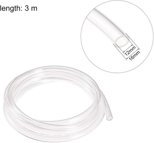 uxcell Pneumatic Air Tubing, 16mm OD x 12mm ID 3 Meter (118 Inch) Long PU Polyurethane Air Compressor Clear Tubing Hose Pipe...