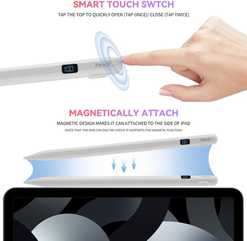 iPad Pencil Magnetic Stylus Pen, Smart LED Display Power, Apple Pen Compatible (2018-2023) iPad 10/9/8/7/6, iPad Air, iPad Mini 6/5, iPad Pro 11 1...