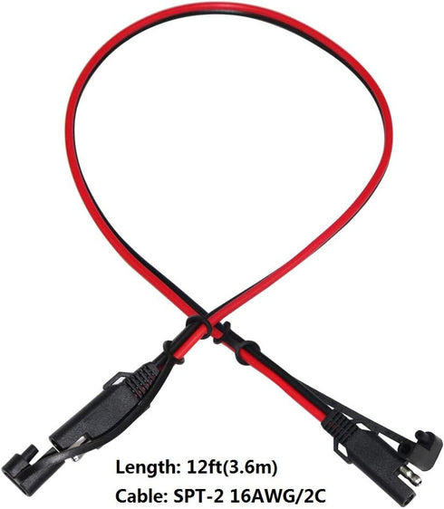 12FT SAE to SAE Extension Cable 16AWG- SAE Extension Cord, SAE 2Pin Bullet Quick Connect 16awg Heavy Duty Wire Harness with Waterproof Cap...