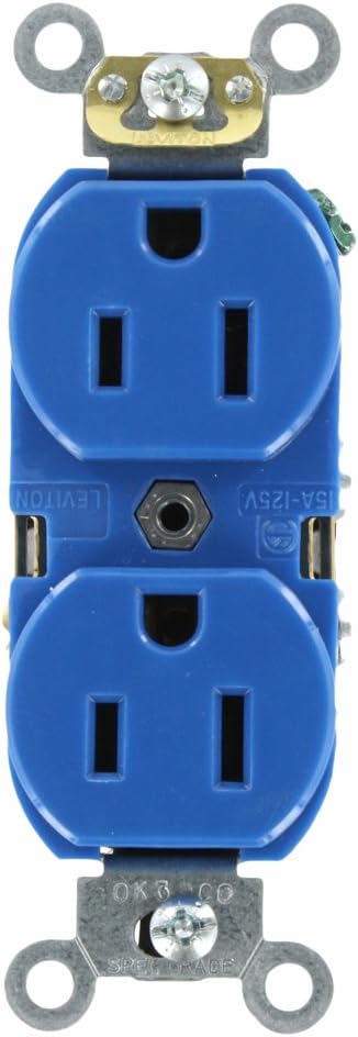 Leviton 5262-SBU 15-Amp, 125 Volt, Industrial Heavy Duty Grade, Duplex Receptacle, Straight Blade, Self Grounding, Contractor Pack, Blue...