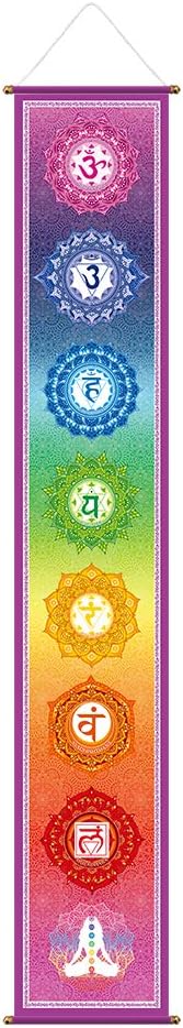 Funnytree 12"x71" Large Yoga Tapestry Meditation Studio Room 7 Chakra Mandala Hanging Banner Wall Poster Door Decor Porch Sign Indoor Outdoor Dura...