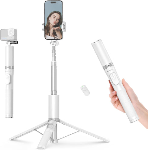 ATUMTEK 63" Phone Tripod, Extendable Selfie Stick Tripod with Bluetooth Remote, All-in-One Aluminum Phone Tripod Stand with Cold Shoe Mount for Go...