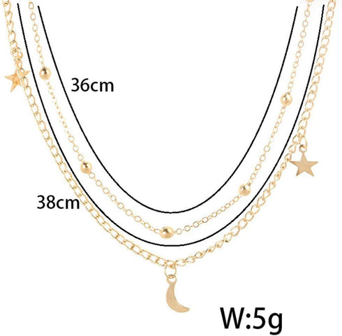 Olbye Moon Star Necklace Layered Satellite Necklace Choker Double Chain Gold Necklace for Women and Girls...
