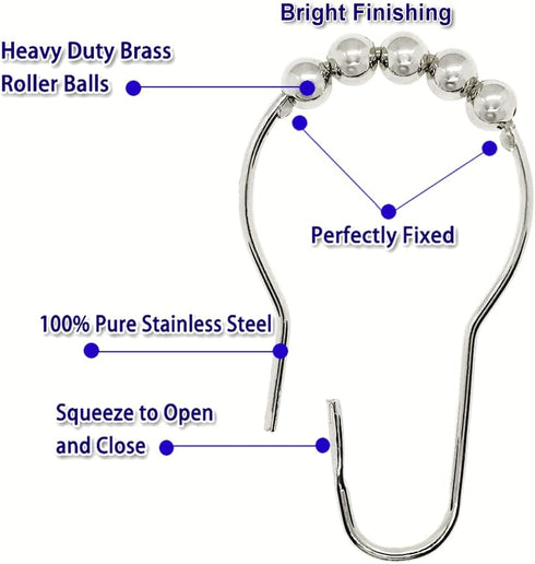 Shower Curtain Hooks Rings for Bathroom, 12PCS Chrome Stainless Steel Rust Resistant Shower Rings for Curtains Kitchen Utensils Bathroom Decoratio...