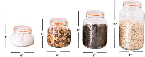 Home Basics Canister Sets For The Kitchen, (4 Piece Set) Clear Glass Decorative Countertop Set | With Metal Latches and Silicone Seals | For Flour...