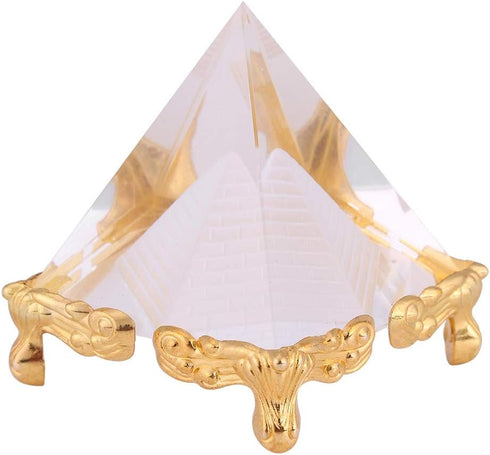 Hztyyier Crystal Pyramid Prism Feng Shui Egyptian Pyramids Figurine Statue with Gold Stand Good Luck Crafts Pyramids Home Office Decoration Good L...