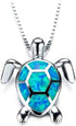 Cute Turtle Pendant Necklace Lovely Animals White Created Fire Opal Silver Chain Necklace Jewellery Gifts (Blue)...