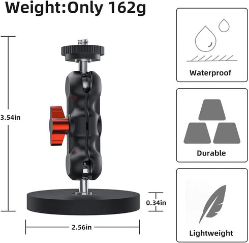 SUREWO Magnetic Camera Mount with Mini Universal Head, Magnetic Mount Base Stand with 1/4"-20 Thread Compatible with GoPro Hero 12 11 10 9 8 7 6 5...