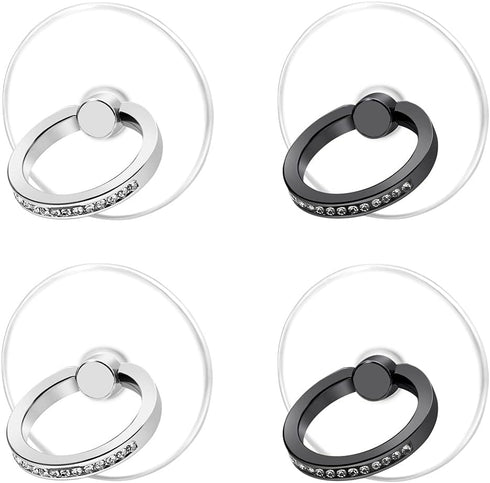 Transparent Cell Phone Ring Stand Holder Phone Ring Holder Finger Grip Loop Finger Ring Stand (2 Silver 2 Black (Round))(Exoer)...