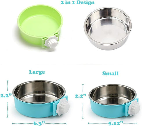 Love Dream Crate Dog Cat Bowls, Removable Stainless Steel Hanging Pet Cage Bowls for Kennel, Water Food Feeder Bowls Cage Coop Cup for Cats, Dogs,...
