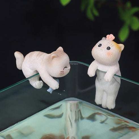 Miniature Hanging Cat Figurines Flower Pot and Vase Hugger Cute Resin Kitten Bonsai Terrarium Edge Decor Planter Pot Hanger Fairy Garden Ornaments...