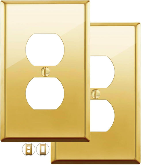 BRASS Duplex Gold Outlet Cover STANDARD SIZE Polished Brass Metal Outlet Cover Wall Plate Duplex Receptacle Wallplate Covers 1-Gang Single Gang, S...