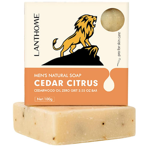 Men Soap Face Body Bathing Scrub Exfoliating Bar Handmade Shampoo Bar Clean Hydrate Soap with Citrus Cedar Essence Nourishing Dry Skin Washes Away...