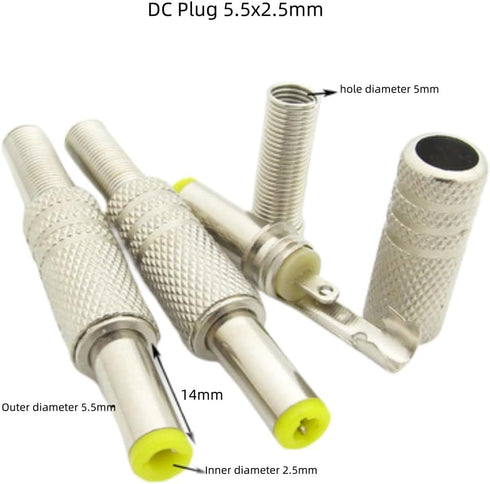 10Pcs 5.5 * 2.1/2.5mm DC Power Jack Plug Adapter Connector Power Supply Ends Solder Type DIY DC Connector (5.5 * 2.5mm)...