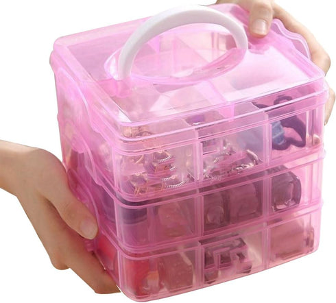 3 Layers 18 Compartments Clear Storage Box, Large Grids Clear Plastic Jewelry Box Organizer Storage Container, Storage Box for Jewelry, Art DIY Cr...