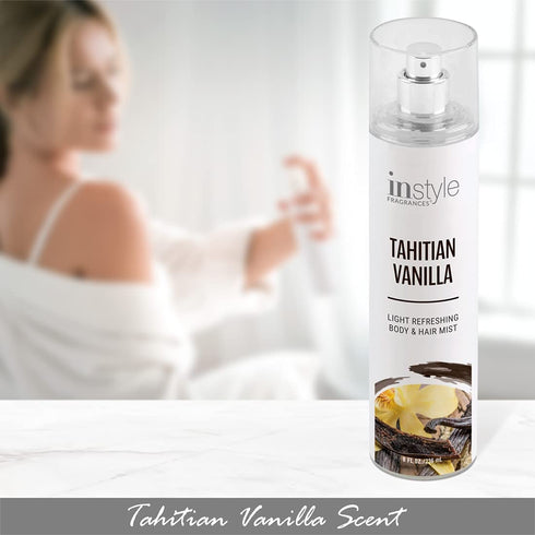 Instyle Fragrances | Body & Hair Mist | Tahitian Vanilla Scent | With Panthenol | CLEAN, Vegan, Paraben Free, Phthalate Free | Premium 8 Fl Oz Spr...