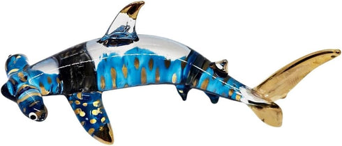 Tiny 3?" Gold Dotted Blue Hammerhead Shark Figurine - Miniature Hand Blown Glass Sharks Marine Sea Life Ocean Fish Small Crystal Animal Decorative...