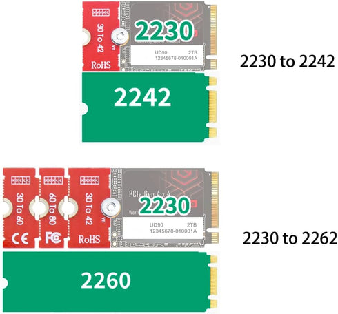 JOYJOM Nvme NGFF M.2 2230 to 2242 Adapter, 2230 to 2280 Adapter, 2230 to 2260 Extender, Support 2240 to 2280, 2260 to 2280 M2 Adapter...