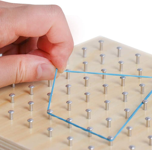 Wooden Geoboard Math Manipulative Material Graphical Geo Board Montessori Educational Toys Array Block Pattern Cards and Rubber Bands STEM Puzzle ...