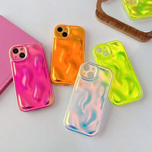 Caseative for iPhone 13 Pro Max Case, Water Ripple Wave Meteorite Bubble Pattern Chrome Plating Soft Compatible with iPhone Case (Fluorescent Silv...